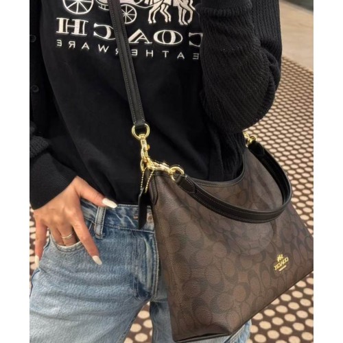 COACH蔻驰Laurel 31流浪包通勤单肩手拎腋下包（棕黑色）